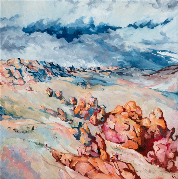 This painting was included in the exhibition <i><a href="https://www.erinhanson.com/Event/ContemporaryImpressionismatGoddardCenter" target="_blank">Open Impressionism: The Works of Erin Hanson</i></a>, a 10-year retrospective and study of the development of Open Impressionism at The Goddard Center in Ardmore, OK. </p><p>Exhibited: <i>Erin Hanson: Landscapes of the West</i> at Sears Art Museum in St. George, Utah, in 2024.</p><p>About the Painting:<br/>When driving from Los Angeles on her move to Las Vegas, before she ever saw Red Rock Canyon, Hanson was so inspired by the stark, rocky landscape around her that she decided she would focus on landscapes exclusively in her artwork.  This is the first painting she created of these impressive Nevada buttes.