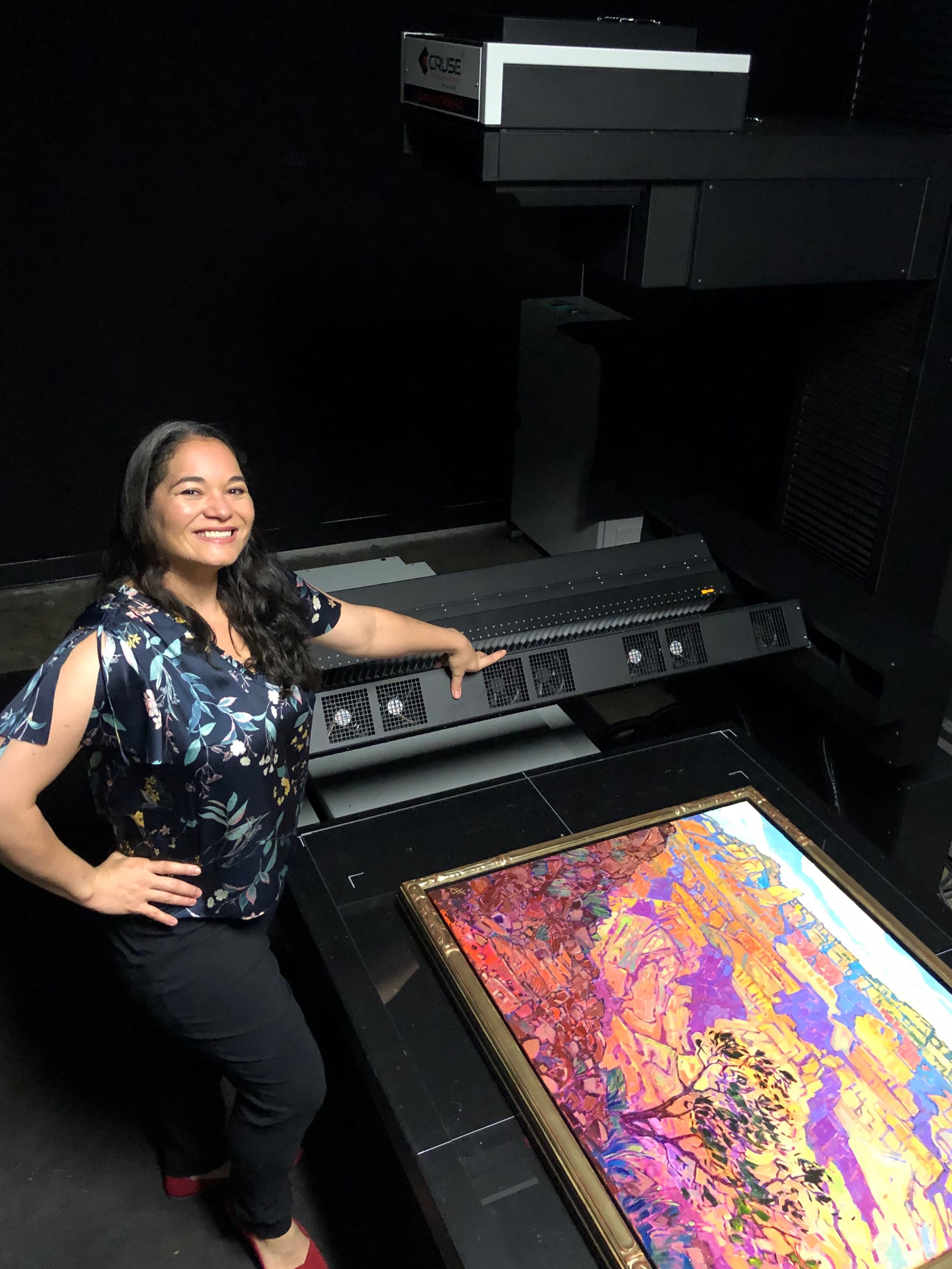 Erin Hanson scanning a painting for 3D printing