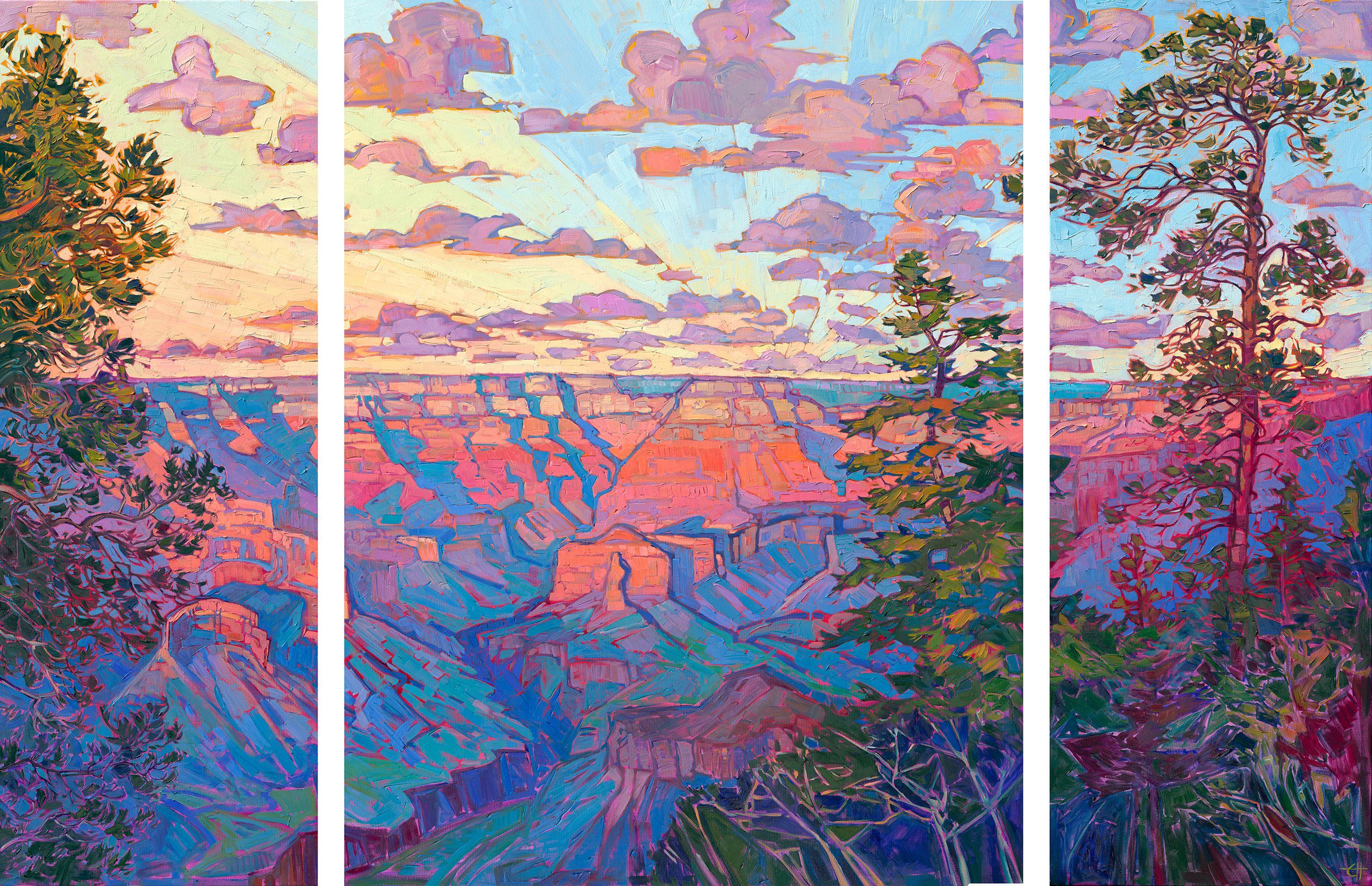 Sunset painting Grand Canyon in Triptych