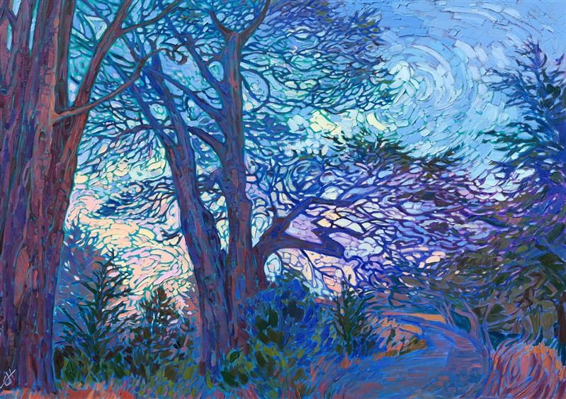 Erin Hanson painting Cypress Pines