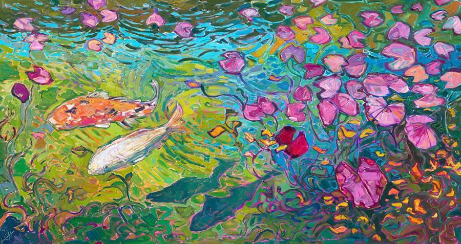 Erin Hanson private commission painting Lilies and Koi