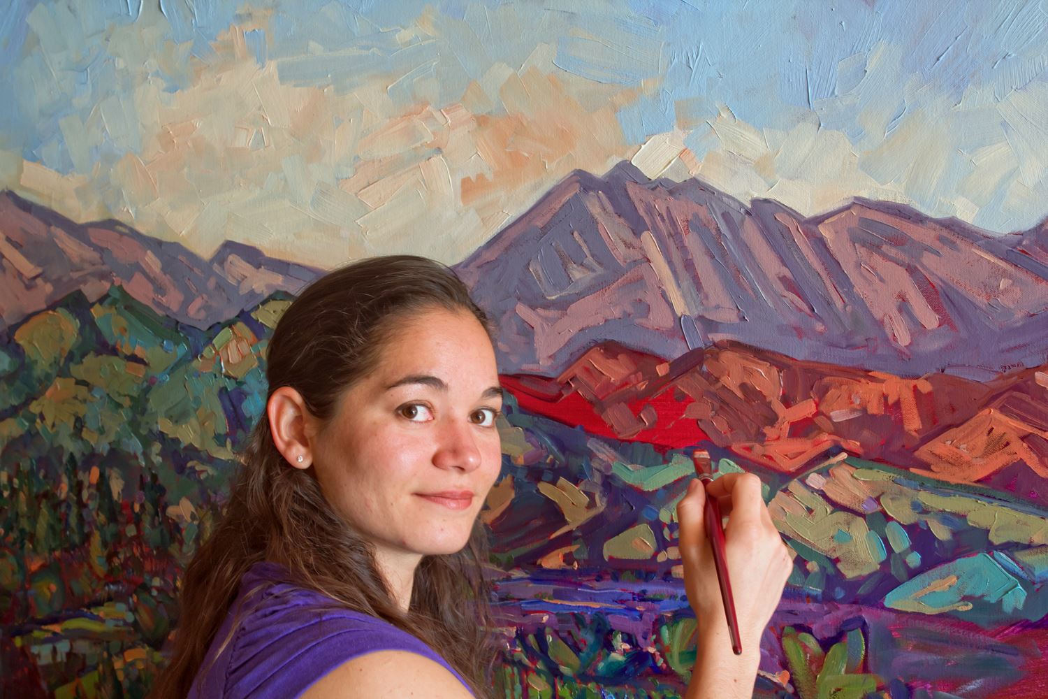 Erin Hanson painting mountain landscapes