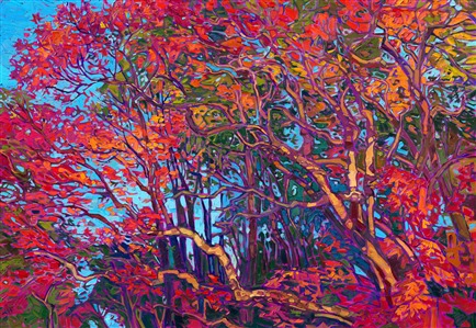 Autumn color impressionist oil painting of Japanese maple leaves, by Erin Hanson Autumn color impressionist oil painting of Japanese maple leaves, by Erin Hanson