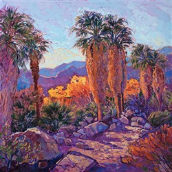 Thousand Palms Oasis oil painting of California desert landsape for sale, by Erin Hanson Thousand Palms Oasis oil painting of California desert landsape for sale, by Erin Hanson