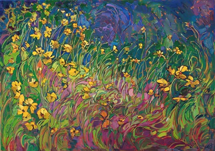 Expressionist floral painting by Erin Hanson, bright colors and bold movement in oils. Painting Floral Lights