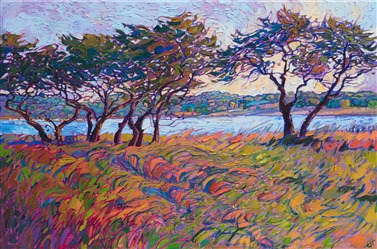 Colorful Texas hill country landscape oil painting with rolling grass and trees by impressionist Erin Hanson Colorful Texas hill country landscape oil painting with rolling grass and trees by impressionist Erin Hanson