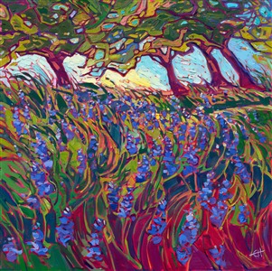 Lupin wildflowers in California, original oil painting by impressionist landscape painter Erin Hanson.