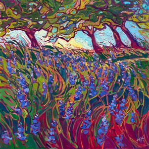 Lupin wildflowers in California, original oil painting by impressionist landscape painter Erin Hanson. Painting Lupin Blooms
