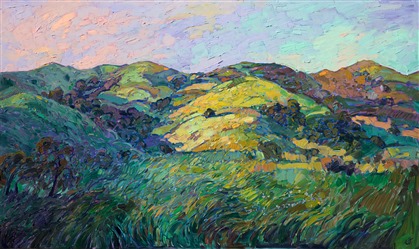 Paso Robles in springtime rolling hills landscape oil painting in a contemporary style. Paso Robles in springtime rolling hills landscape oil painting in a contemporary style.