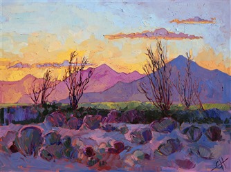Complementary colors burst with life in this painting of the Coachella Valley, by Erin Hanson Complementary colors burst with life in this painting of the Coachella Valley, by Erin Hanson