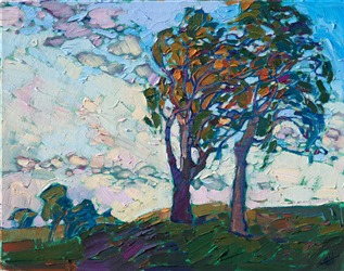 Oil painted landscape of beautiful Eucalyptus trees in Paso Robles by impressionist artist Erin Hanson Oil painted landscape of beautiful Eucalyptus trees in Paso Robles by impressionist artist Erin Hanson
