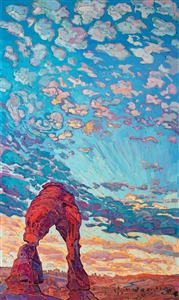Delicate Arch original oil painting for sale of Arches National Park, southern Utah, by modern impressionist Erin Hanson Delicate Arch original oil painting for sale of Arches National Park, southern Utah, by modern impressionist Erin Hanson