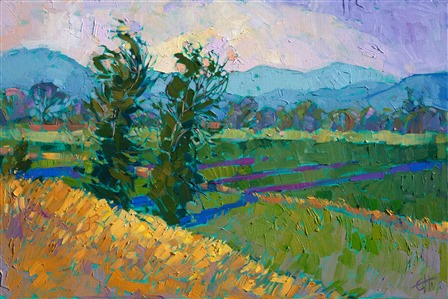 Shadows in the Green, modern expressionist oil painting by Erin Hanson