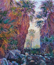 Indian Canyon palm oasis landscape oil painting of Palm Springs desert. Indian Canyon palm oasis landscape oil painting of Palm Springs desert.