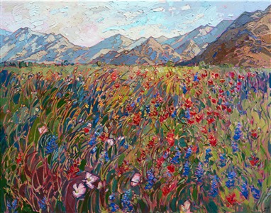Indian Wells landscape art original oil painting of desert blooms