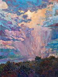 Dramatic sky painting with clouds and rainfall, in a contemporary impressionism style. Dramatic sky painting with clouds and rainfall, in a contemporary impressionism style.
