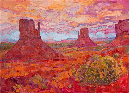 Dance of the Sagebrush, California desert oil painting by Erin Hanson Painting Monument in Orange