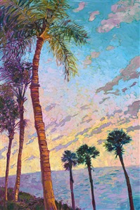 Clearwater Florida Palms painting in a contemporary open impressionist style, by Erin Hanson. Painting Palms at Dusk