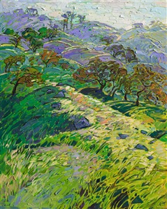 Paso Robles emerald hills oil painting by wine country painter Erin Hanson. Painting Emerald Light