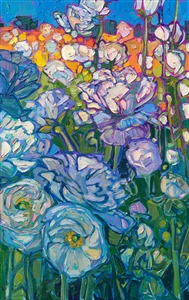 Spring Blooming original oil painting of flowers in a modern impressionistic style, by Erin Hanson