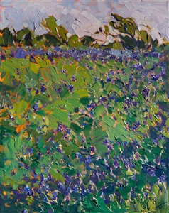 Texas Bluebonnets, original oil painting for sale by modern impressionist artist Erin Hanson Painting Texas Bluebonnets