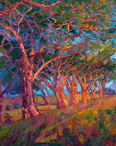 Scarlet Light, modern stylized landscape painting with thick, painterly brush strokes, by Erin Hanson. Scarlet Light, modern stylized landscape painting with thick, painterly brush strokes, by Erin Hanson.