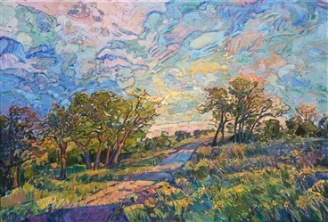 Texas hill country landscape oil painting by American impressionist Erin Hanson Texas hill country landscape oil painting by American impressionist Erin Hanson