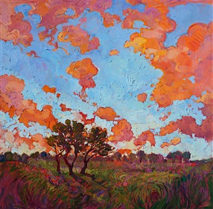 Texas landscape painting with wildflowers, modern oil painting by Erin Hanson Painting Cloud Burst