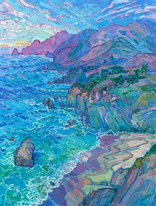 Highway 1 California coastal landscape oil painting large painting for sale by American impressionist Erin Hanson. Painting Turquoise Waters