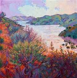 Whale Rock Reservoir landscape painting in vivid color and texture, by Erin Hanson Whale Rock Reservoir landscape painting in vivid color and texture, by Erin Hanson