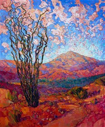 Contemporary desert oil painting landscape in bright colors, Arizona ocotillos, by Erin Hanson. Contemporary desert oil painting landscape in bright colors, Arizona ocotillos, by Erin Hanson.