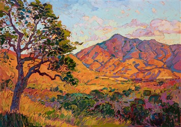 Mountains and oaks - original oil painting for sale for collectors of contemporary impressionism. Mountains and oaks - original oil painting for sale for collectors of contemporary impressionism.