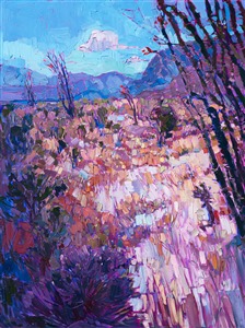 Ocotillo desert wildflowers contemporary impressionist oil painting by Erin Hanson Painting Ocotillo Bloom