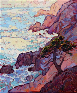Monterey painting of a rocky California coast, by modern expressionist painter Erin Hanson.