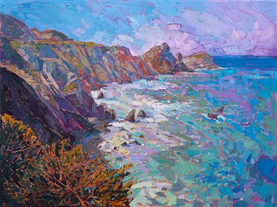 California coastal painting by contemporary landscape artist Erin Hanson. Painting California Vista