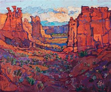 Arches National Park landscape oil painting from Moab Utah, by modern impressionism painter Erin Hanson.