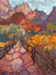 Abstract shapes appear in this desert oil painting by contemporary landscape painter Erin Hanson Abstract shapes appear in this desert oil painting by contemporary landscape painter Erin Hanson