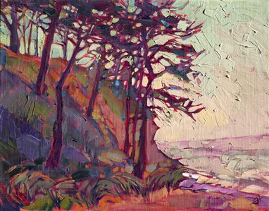 Cypress coastal painting, oil on board, by Erin Hanson Painting Sangria