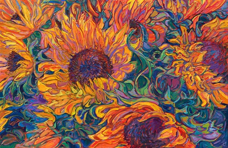 Sunflowers impressionism oil painting by modern impressionist Erin Hanson.
