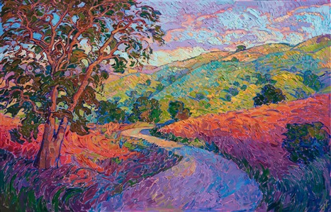 Paso Robles winding road oil painting by modern impressionist landscape artist Erin Hanson.