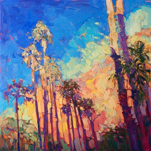 Abstract impressionist landscape oil painting of palm springs, by Erin Hanson Painting Desert Light