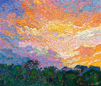 Dappled light modern impressionism oil painting by Erin Hanson Painting Dappled Clouds