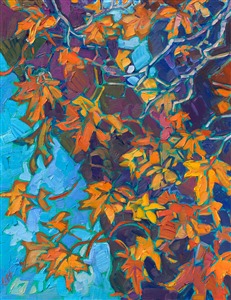 Autumn maple leaves fall color original oil painting by Erin Hanson