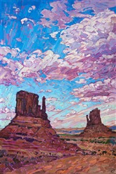 Monument Valley original oil painting for sale by Western impressionist Erin Hanson. Monument Valley original oil painting for sale by Western impressionist Erin Hanson.