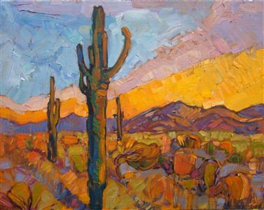 Arizona Saguaros impressionist desert landscape painting by Erin Hanson Painting Saguaros