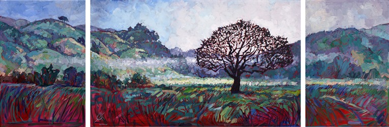 Triptych of Paso Robles, California wine country, oil painting by Erin Hanson Triptych of Paso Robles, California wine country, oil painting by Erin Hanson