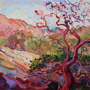 Red Rock Canyon manzanita oil painting by rock climber Erin Hanson Painting Red Rock Manzanita