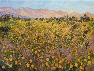 Yellow desert flowers at the Borrego Springs super bloom, original oil painting by Erin Hanson Yellow desert flowers at the Borrego Springs super bloom, original oil painting by Erin Hanson