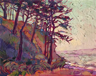 Cypress coastal painting, oil on board, by Erin Hanson Cypress coastal painting, oil on board, by Erin Hanson