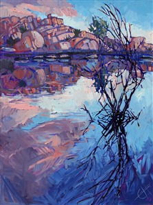 Reflections at Barker Dam, original oil painting for sale by the artist.